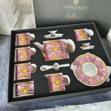 跨境北欧风家用简约复古陶瓷15件咖啡具套装下午茶杯碟套茶壶礼品