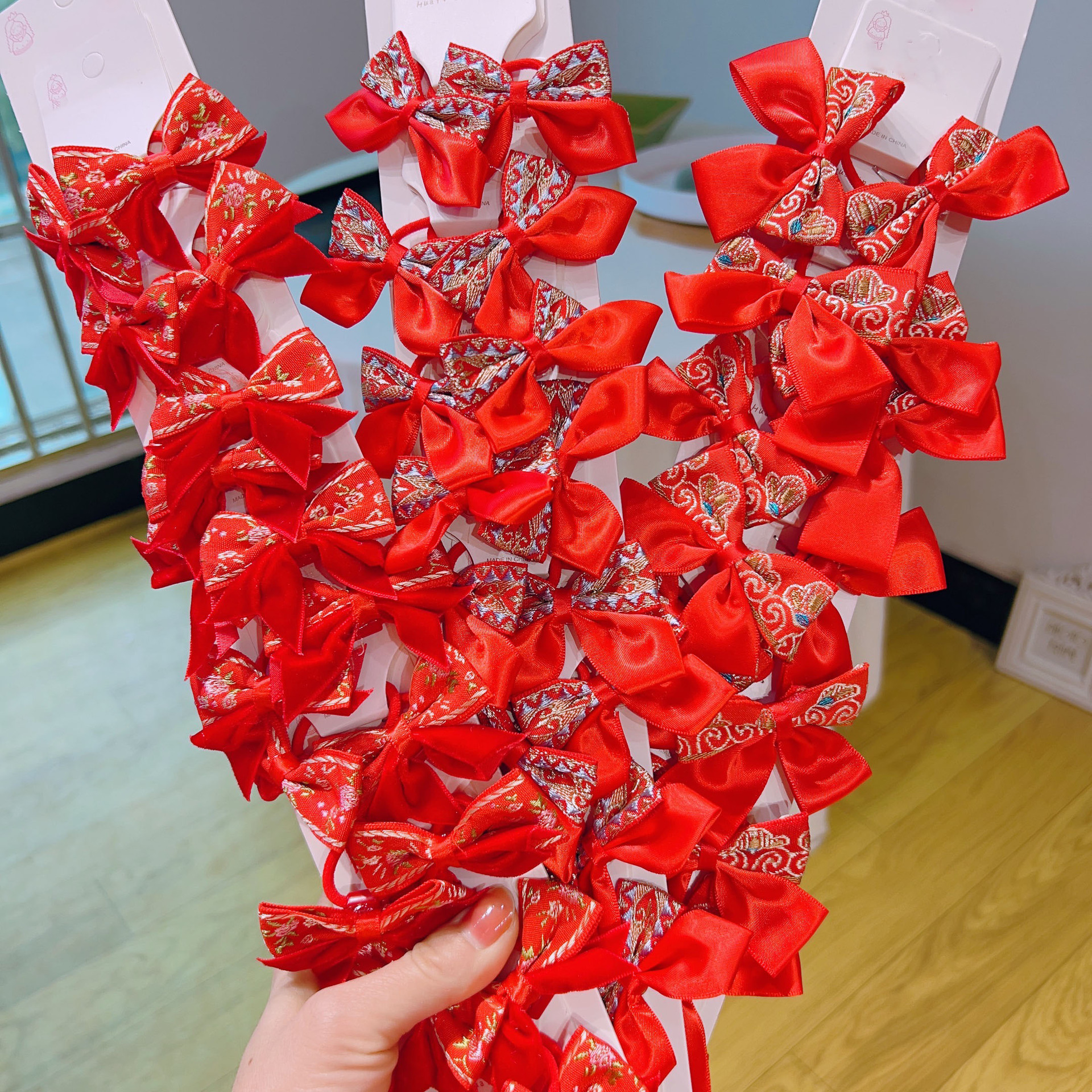 新年可爱红色发圈过年喜庆儿童发饰节日小女孩蝴蝶结皮筋女童皮套