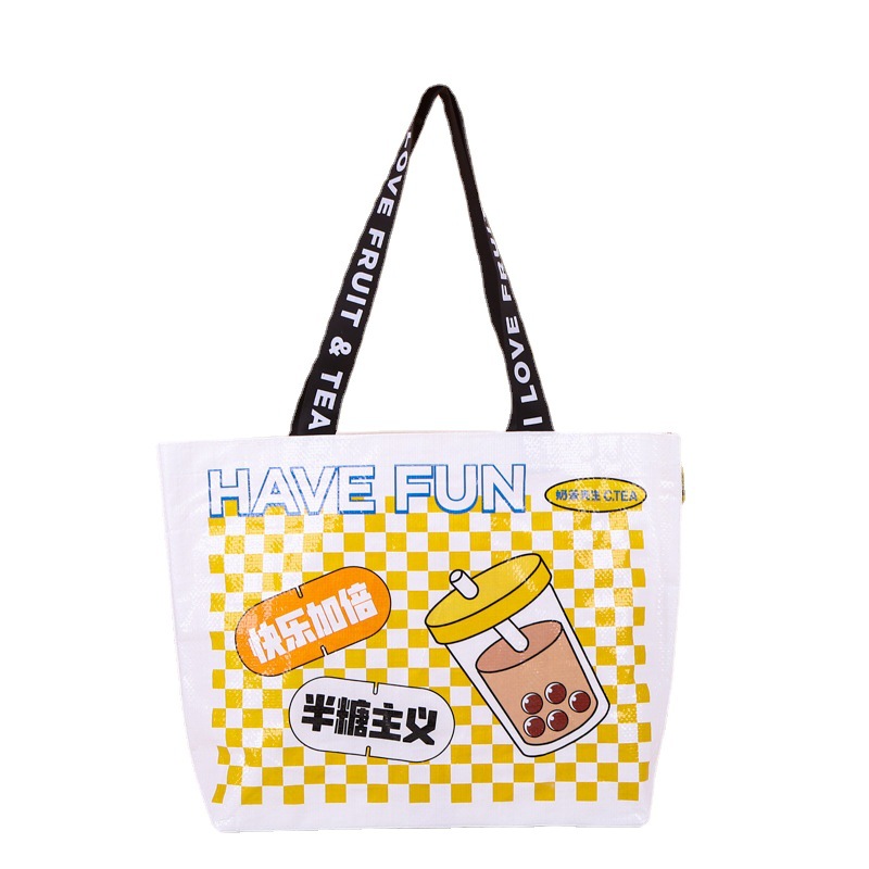 Pp Knitted Hand Bag Plastic Coated Woven Bag Color Printing Portable Woven Bag Coated Shopping Bag plus