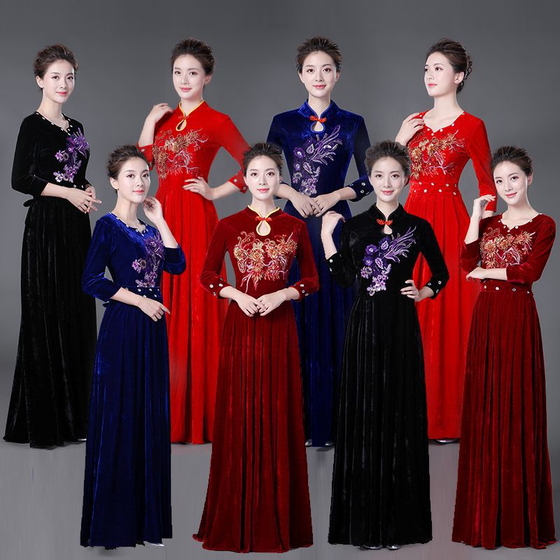 合唱团演出服装女装金丝绒2024新款丝绒合唱演出服指挥服合唱女