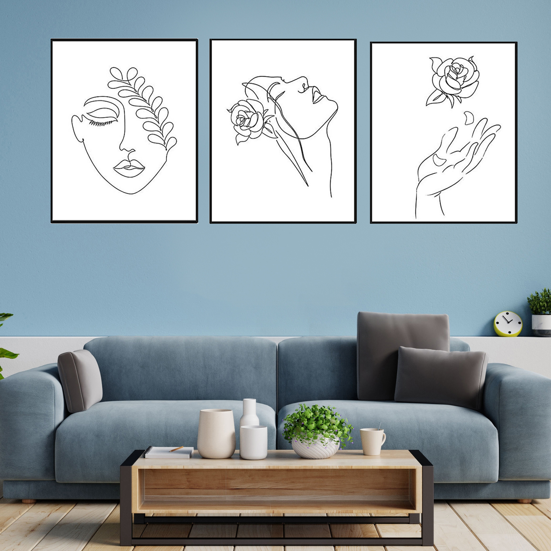 跨境抽象黑白人物线条装饰画画芯波西米亚英文客厅无框画卧室挂画