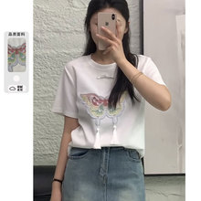 新中式白色短袖t恤国风女装2024新款夏季时尚爆款小个子短款上衣
