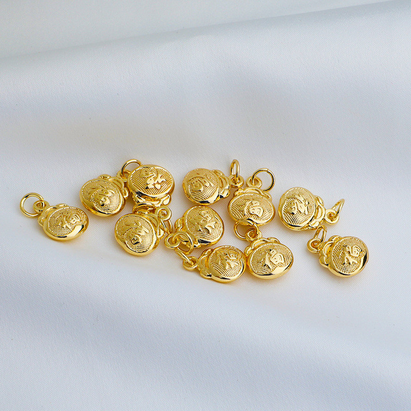 14k包金如意头福袋吊坠 福字钱袋转运挂件 diy手工印花吊饰品配件