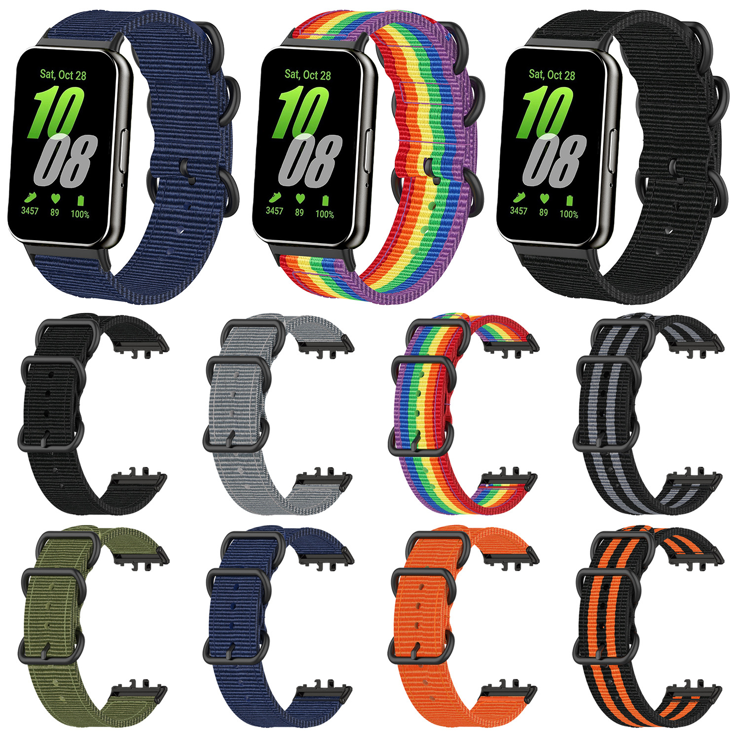 适用三星手环galaxy fit3帆布表带sm-r390三环黑扣编织布尼龙腕带