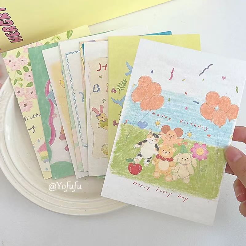 原创手绘生日快乐贺卡~礼物祝福可爱明信片拍照道具氛围感