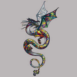 卡通彩色飞龙热转印柯式烫画贴亚马逊服装印花图案熨烫贴烫画贴画