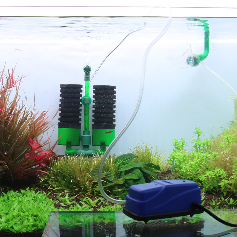仟锐水妖精过滤器鱼缸小型电动反气举静音双头气泵三合一吸鱼便棉
