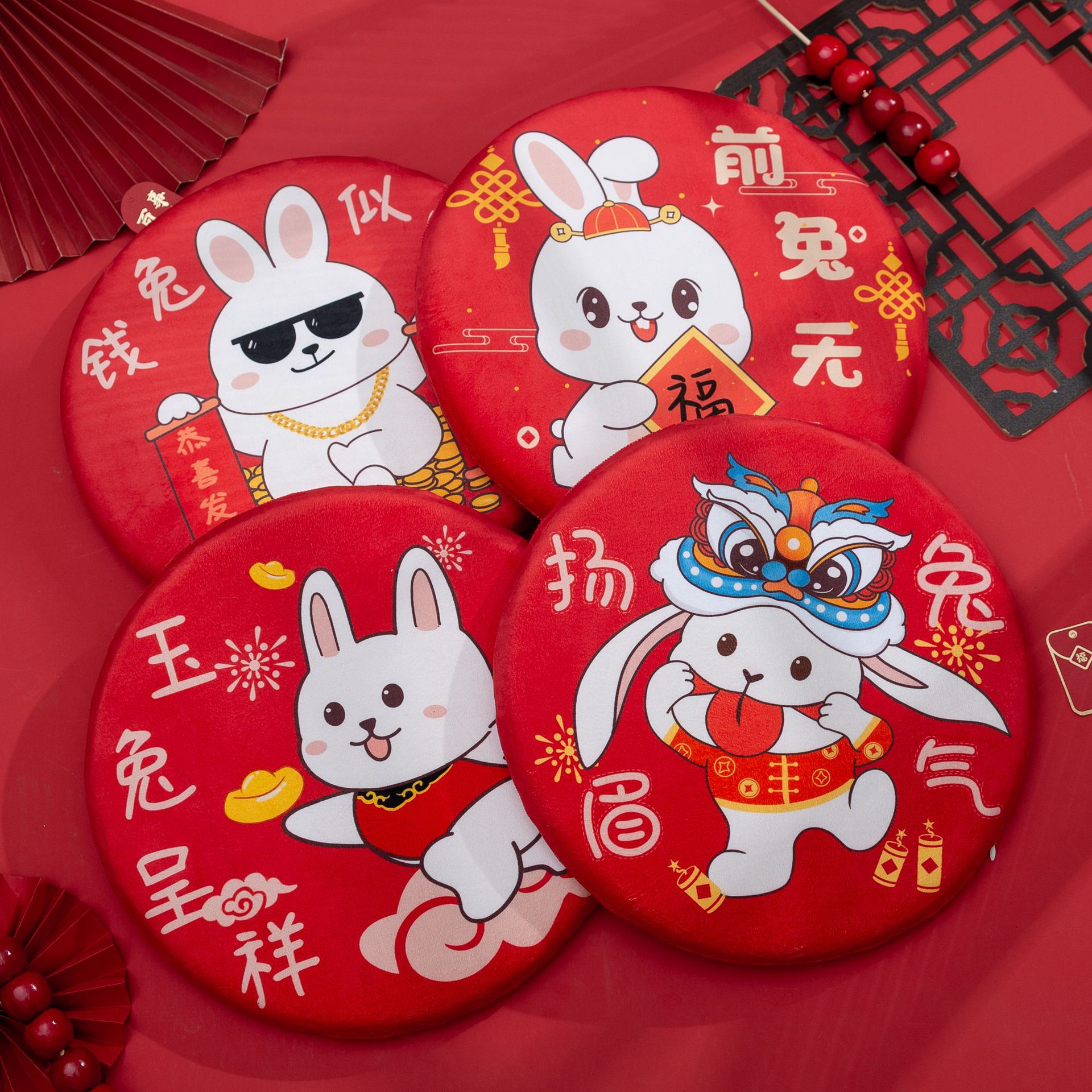 Rabbit New Year Cushion Festive Red Modern Simple Cartoon Rabbit Cushion Tatami Bay Window Carpet Mat