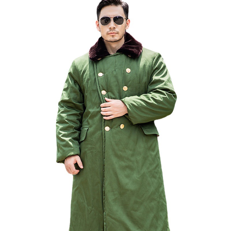 长款加厚军棉大衣男冬季冷库防寒服劳保绿棉袄老式风衣东北大衣