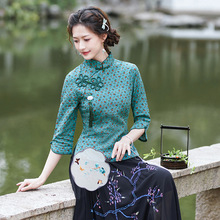 中国风女装夏季中年妈妈唐装复古改良版旗袍上衣中式禅意茶服套装