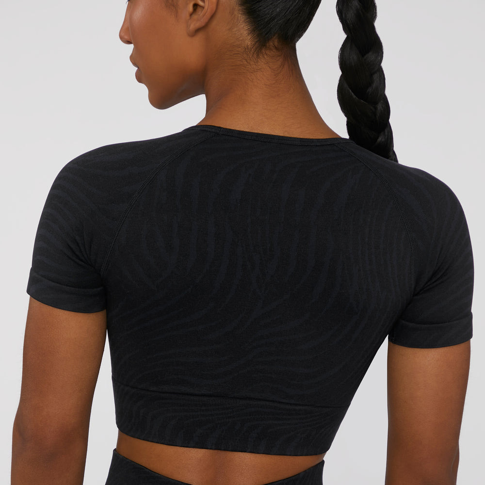Amazon Zebra Pattern Four-Piece Seamless Stone Washed Yoga Clothes Sports Vest Women's Short Sleeve Butt-Lift Underwear Yoga Suit