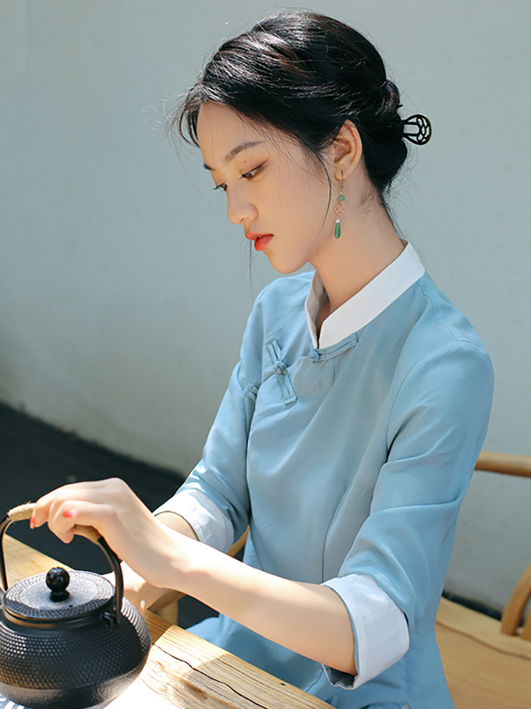 2022年新品唐装女中国风女装旗袍中式禅意工作服茶艺师服装22069