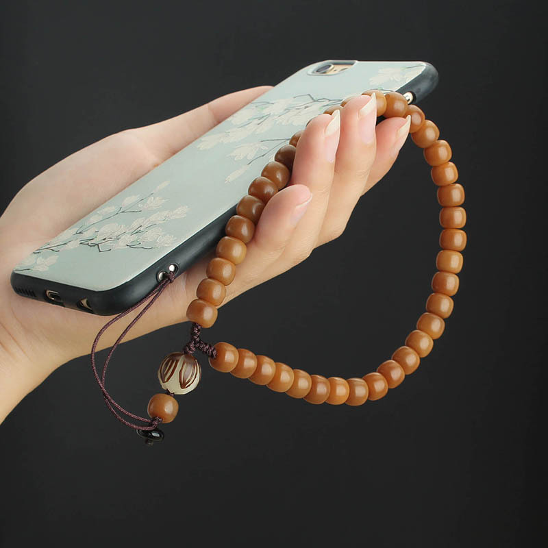 Natural Weathered Bodhi Root Mobile Phone Lanyard Short Wrist Anti-Lost All-Match Retro Chinese Style Mobile Phone Charm Hanging Ornaments