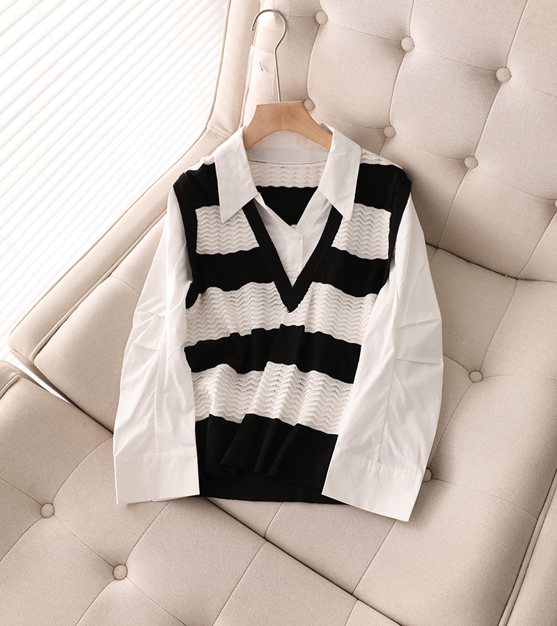 假两件黑白针织衫
