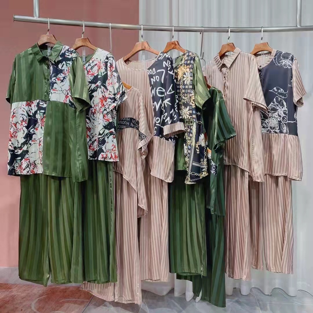 铜氨丝女套 装2022夏新款大版轻薄t恤垂直阔腿裤实体直播货源批发