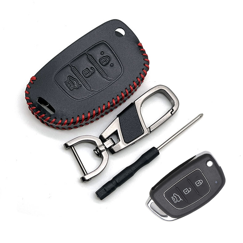 跨境专供全新胜达真皮钥匙包北京ix35胜达钥匙扣智能新胜达钥匙套