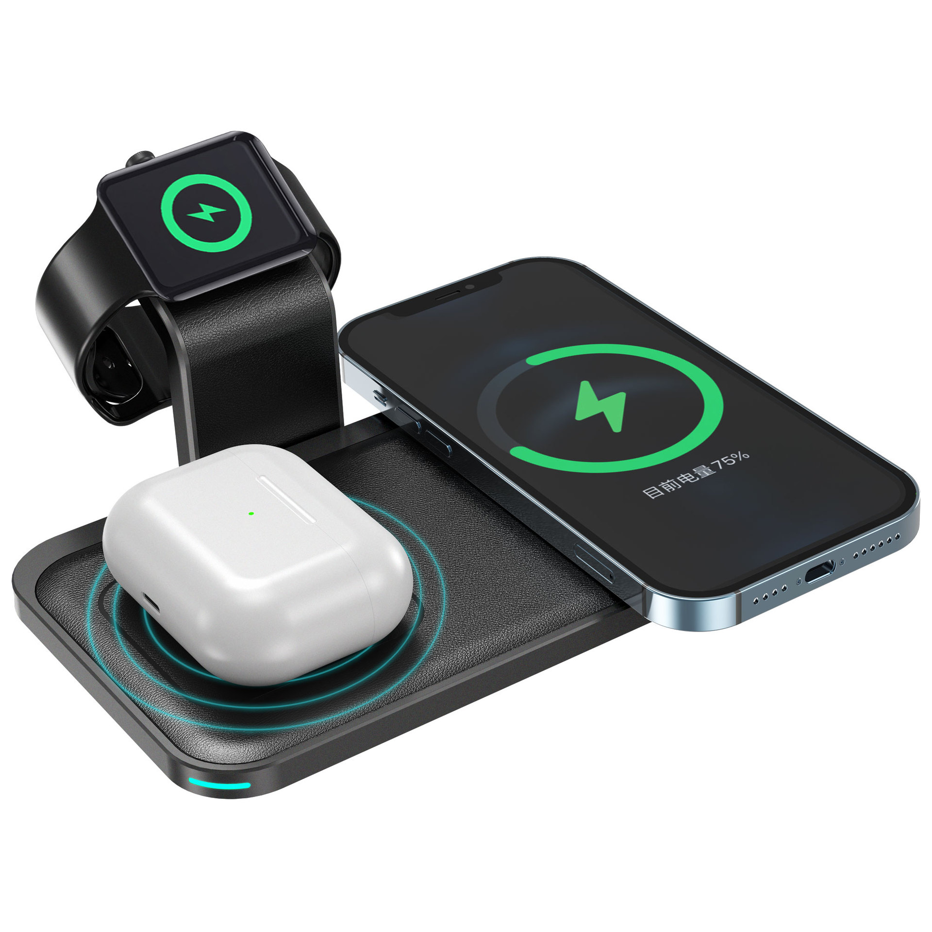 三合一无线充电器适用于苹果手机手表耳机仓多功能无线充充电器