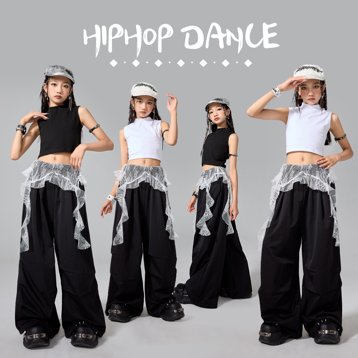 女童爵士舞服装潮酷时髦模特走秀街舞潮服儿童演出服舞蹈服表演服