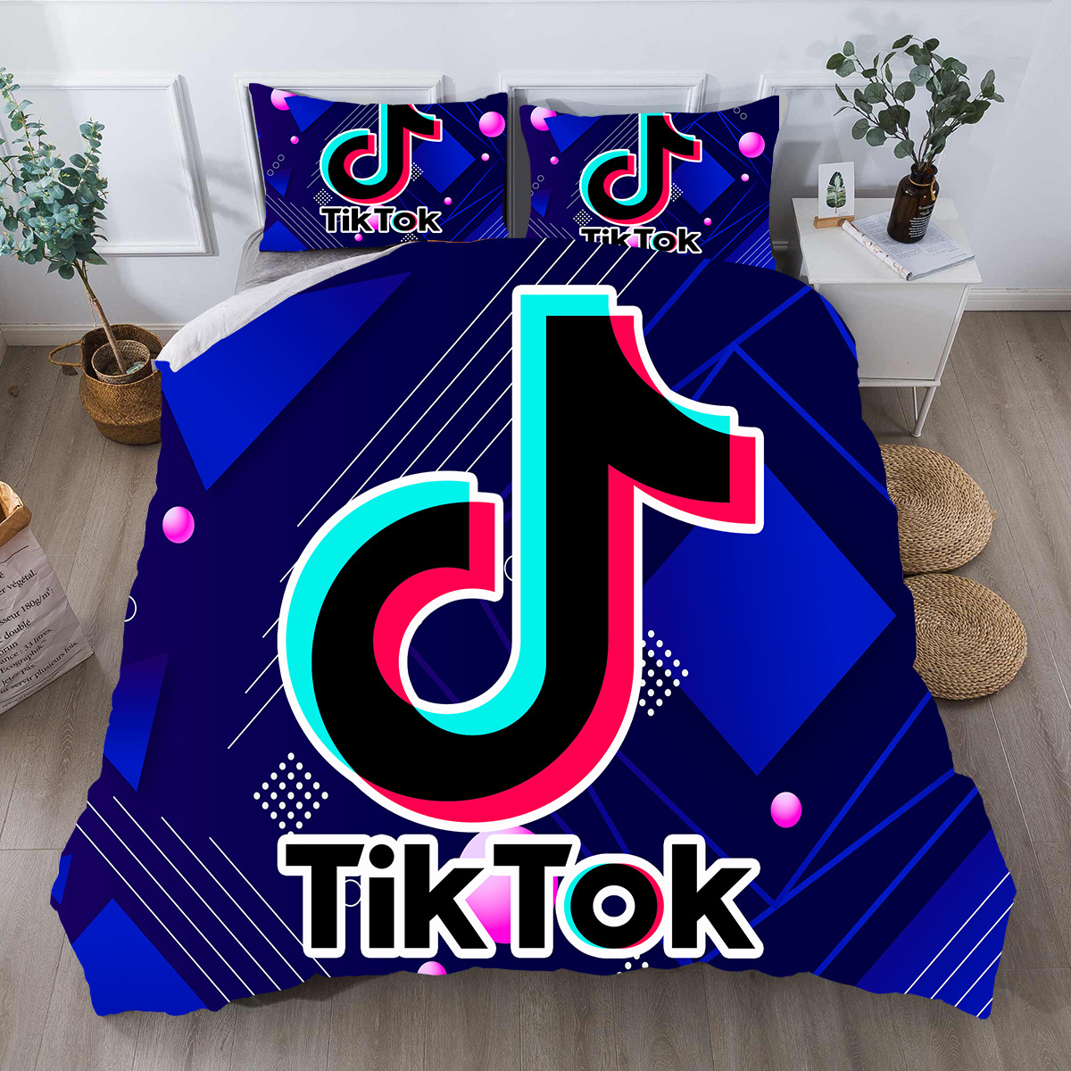 抖音图案系列合成星空底亚马逊跨境三件套家纺来图定 制被套床单