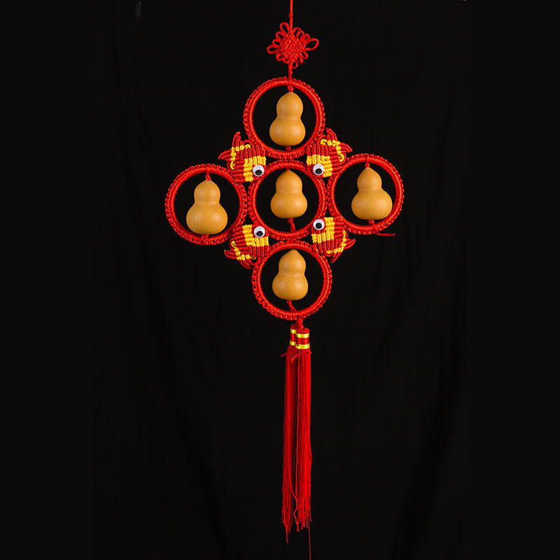 天然小五福葫芦挂件雕刻烙画中国结葫芦镇宅风水家居饰品挂饰年货