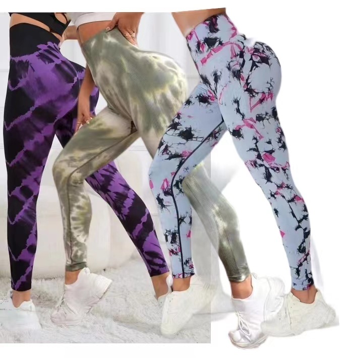 200 + European and American Seamless Peach Yoga Pants Hip Lifting Gradient Tie-Dye Yoga Tight High Waist Exercise Workout Pants Female