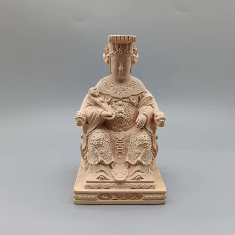 黄杨木雕湄洲妈祖摆件旅游纪念雕像办公室汽车装饰桧木像-阿里巴巴