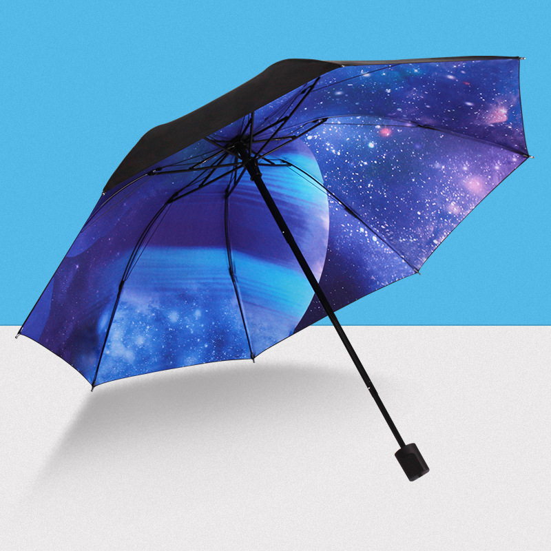 Automatic Starry Sky Small Black Umbrella Manual Dual-Use Sun Umbrella Female Sun Protection Sun Umbrella Wholesale Printed Logo