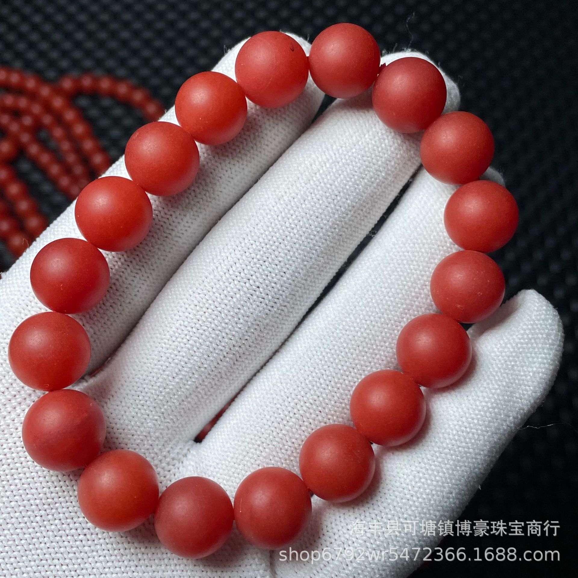 保山南红玛瑙哑光满色满肉优化柿子红单珠圆珠老型桶珠配饰批发