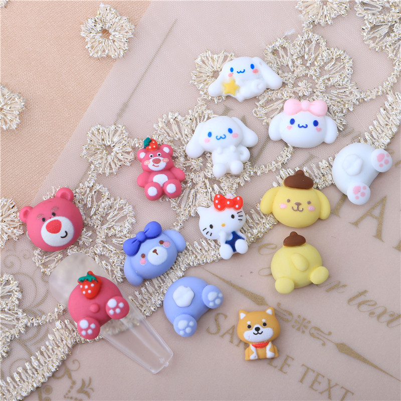 Strawberry Bear Pom Pom Purin White Dog Nail Art Cartoon Accessories Ornament Patch Decoration Resin Accessories Phone Case