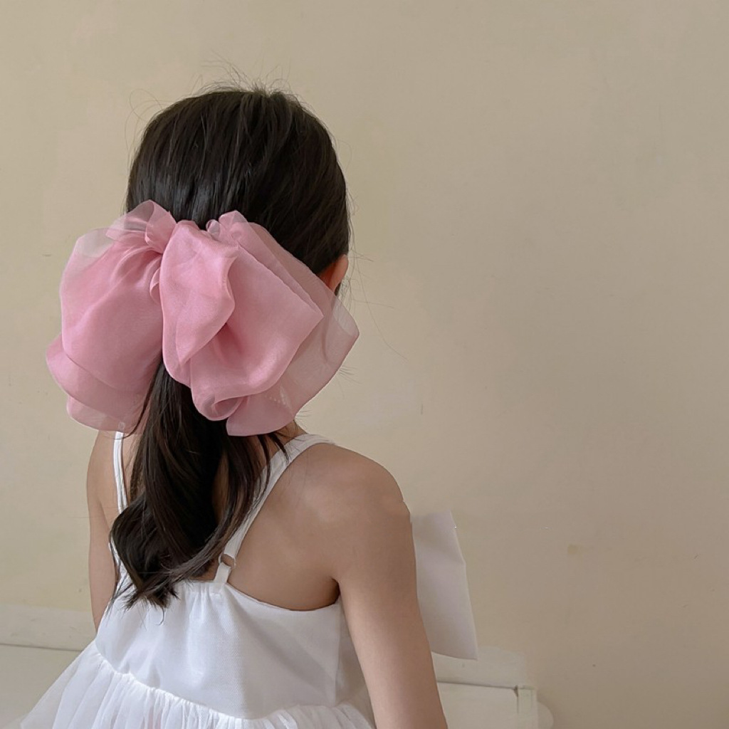 Children's Chiffon Big Bow Hairpin Girls' Ponytail Cropped Hair Clip Back Head Hair Accessories Princess Hairpin Girls Headdress