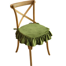 70YF美式轻奢纯色简约椅垫丝绒花边海绵垫马蹄温莎垫可拆洗餐椅垫