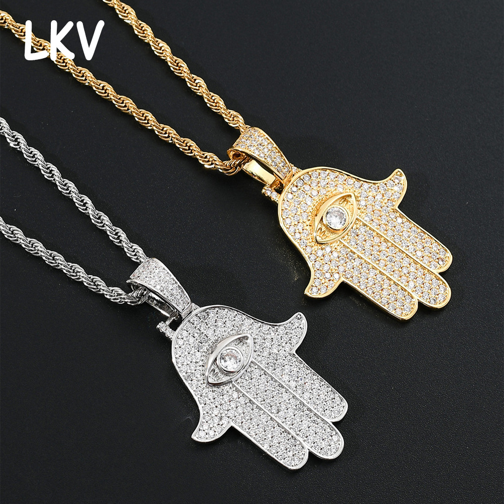 跨境欧美爆款法蒂玛之眼吊坠微镶锆石复古个性恶魔之眼嘻哈项链