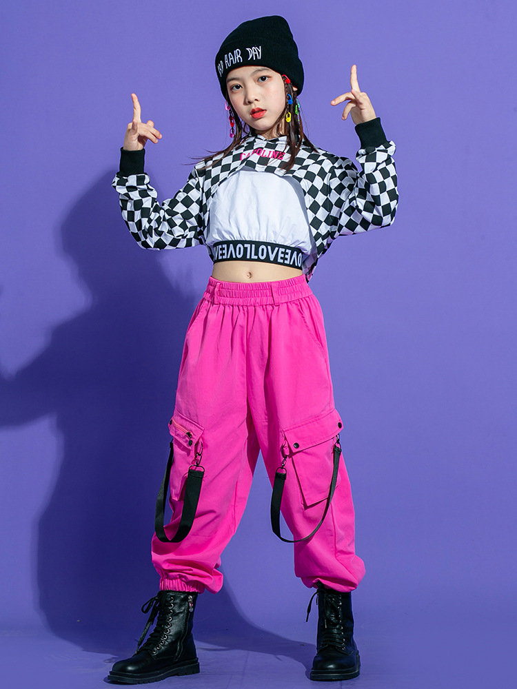 街舞儿童潮服女童爵士舞演出服女孩架子鼓jazz露肚脐嘻哈套装