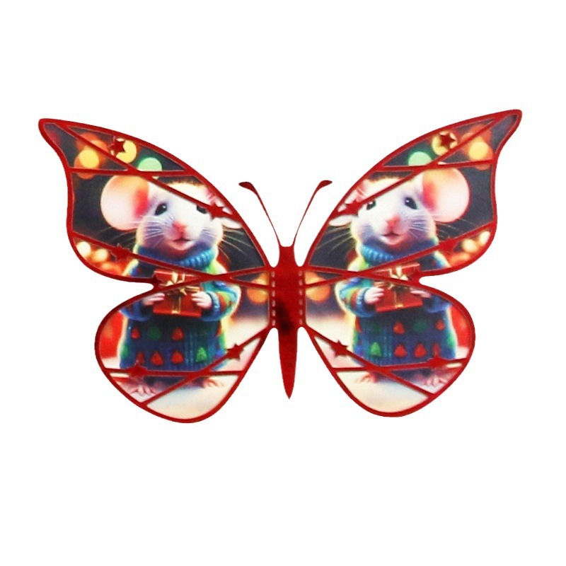 Cross-Border New Christmas Double-Layer Butterfly Decoration Laser Hollow Party Paper Butterfly Easter Self-Adhesive Wall Sticker