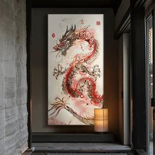 中国龙新中式玄关装饰画大气国画茶室挂画感入户走廊过道壁画