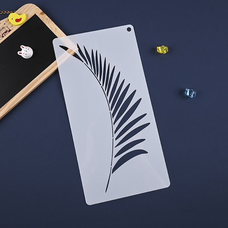跨境树叶绘画模板 diy相册花边工具描边热带植物pet镂空画板模版
