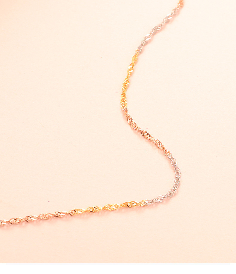 三色彩金链项链女水波链925纯银素链光项链白金玫瑰金彩金光链