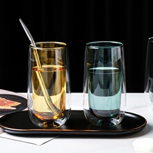 彩色内胆高硼硅玻璃隔热双层杯多规格玻璃牛奶果汁杯 办公喝水杯