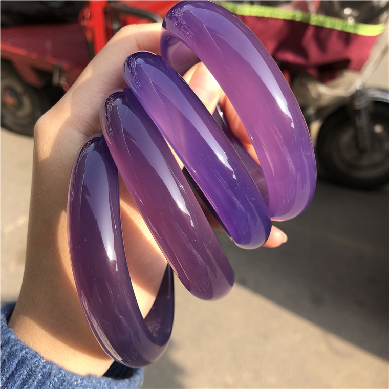 帝王紫玉髓手镯紫罗兰玛瑙玉镯冰透紫玉髓镯子高冰种紫玉髓手镯
