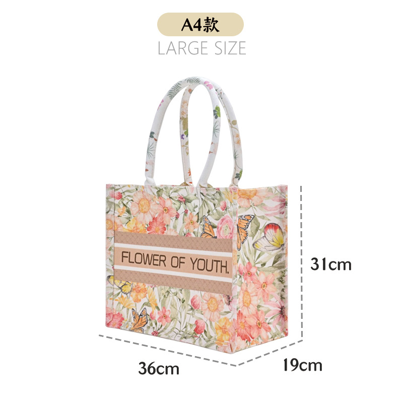 Canvas Bag Large Capacity Flower Butterfly Canvas Bag Factory Wholesale Women's Gift Handheld Canvas Tote Bag