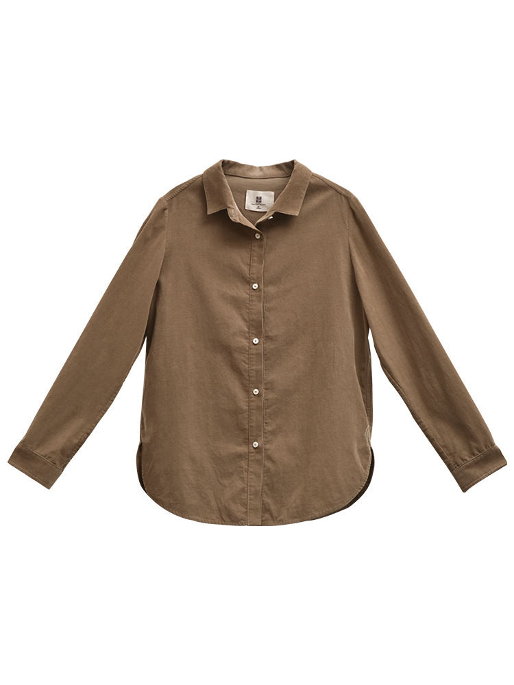 旅途原品 灯芯绒基础长袖衬衫女秋季设计感文艺复古外套上衣-小象