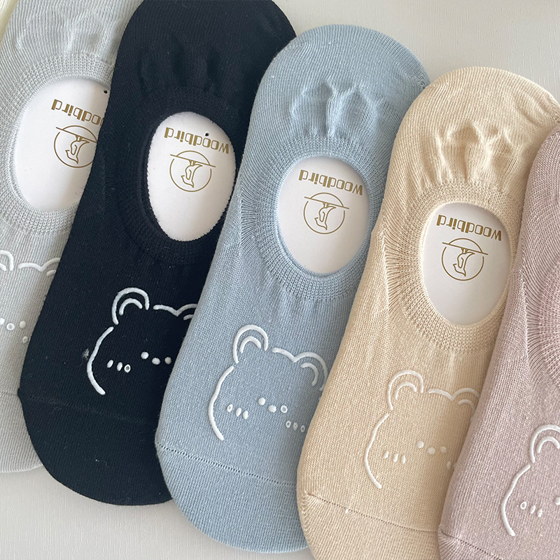 Women's Low-Cut Bear Cute Japanese Style Cartoon Socks Hot Stamping Invisible Socks Summer New Thin Type Women's Socks Wholesale