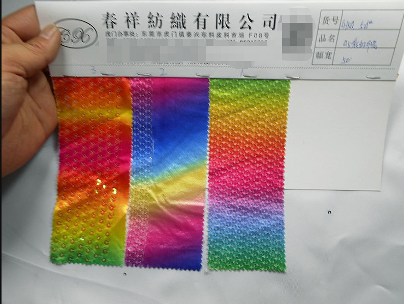 新款七彩条色丁透明珠片亮片绣 彩虹条印花亮片时装舞