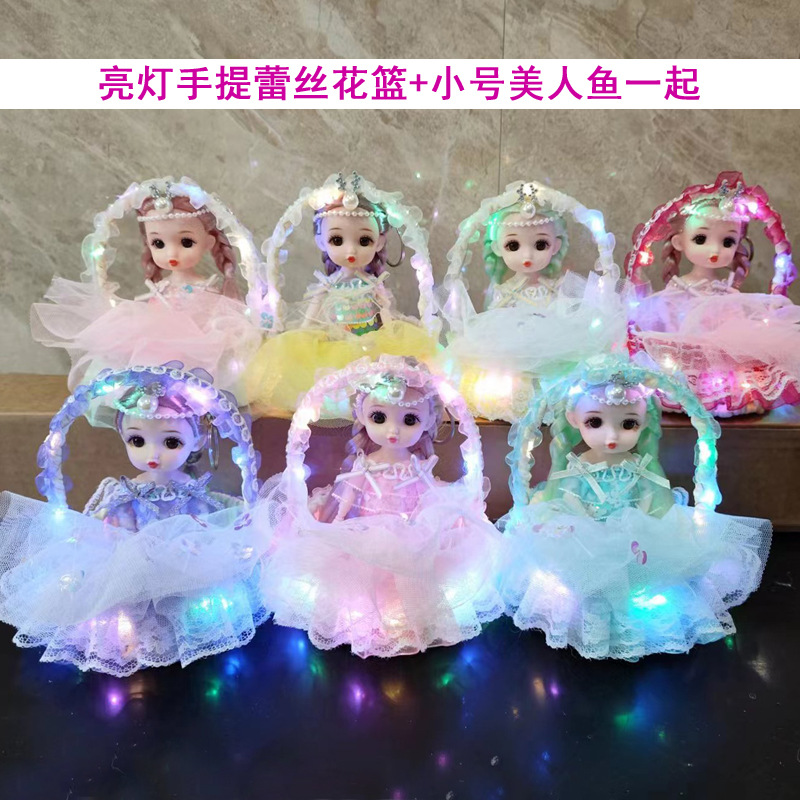 2023 Light-Emitting Hanging Basket Barbie Doll Flash Cabas Mermaid Figurine Doll Night Market Light Children's Toys