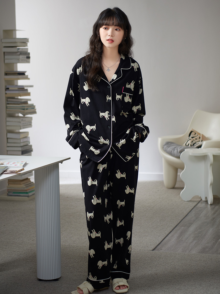 Pajamas Autumn Women's Cute Cotton Long Sleeve Spring and Autumn Cartoon Casual Korean Style Outerwear Homewear Loose Skin-Friendly