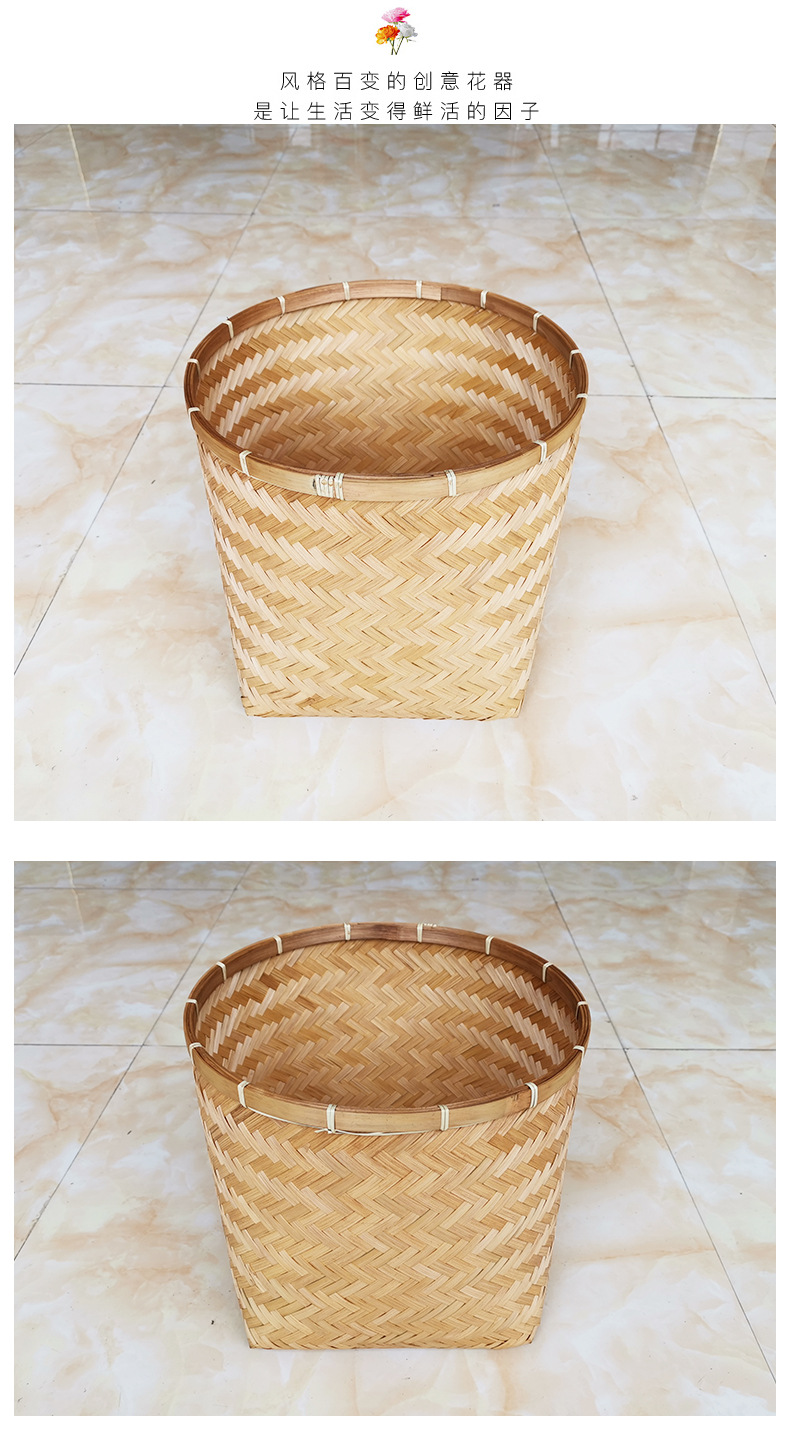 现货供应竹编储物篮 无毛刺小竹筐收纳篮田园风脏衣篓储物筐批发