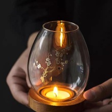 蜡烛灯罩玻璃烛台摆件浪漫家用禅意复古香薰日式防风台罩桌面装饰