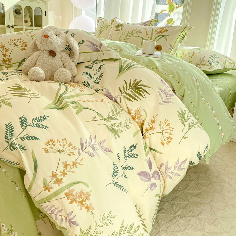 碎花四件套田园风被套法式田园全棉纯棉床上绿色印花床品三件套