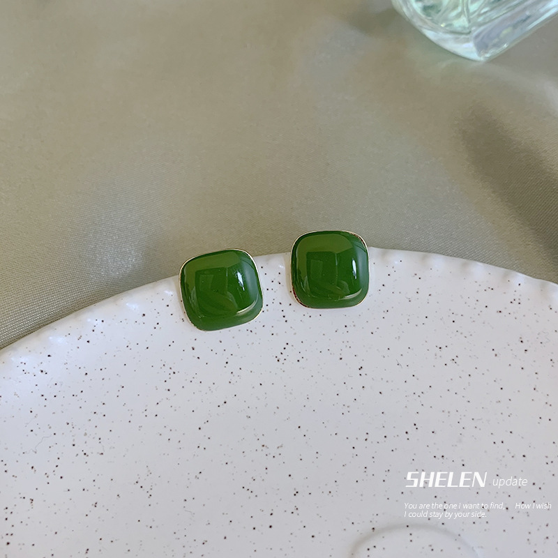 Earrings High-Grade Wholesale Light Luxury Earrings Green Earrings Light Luxury Temperament 925 Silver Needle Niche Retro Stud Earrings Women