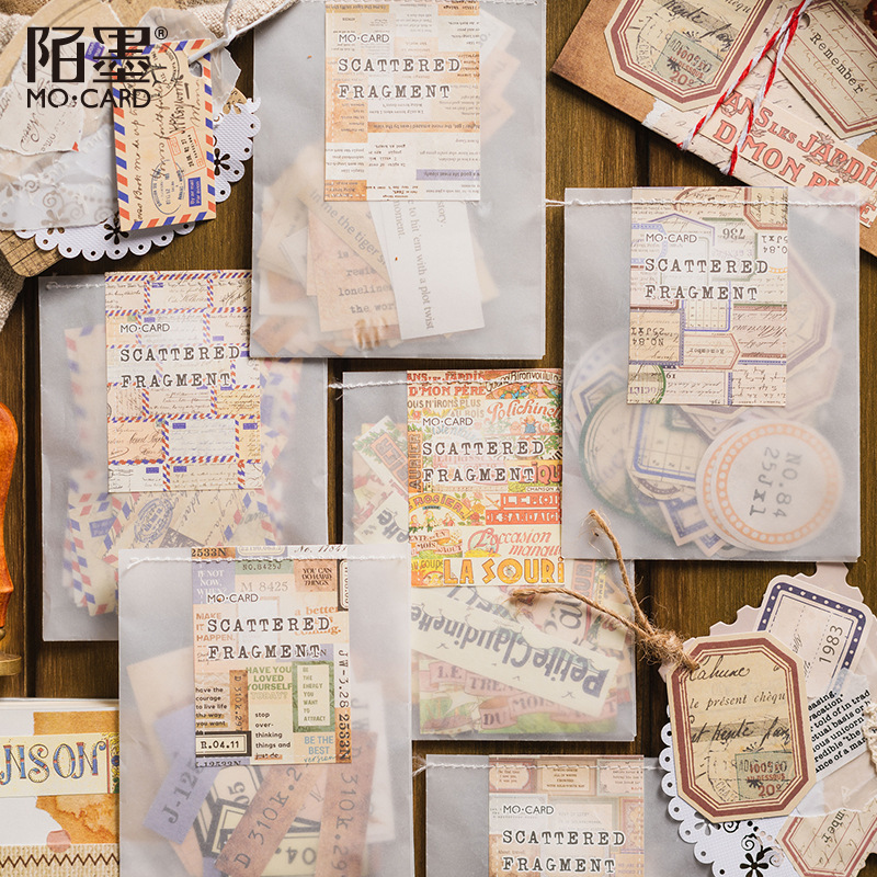 陌墨贴纸包 零落片段系列 基础复古英文诗歌手帐素材装